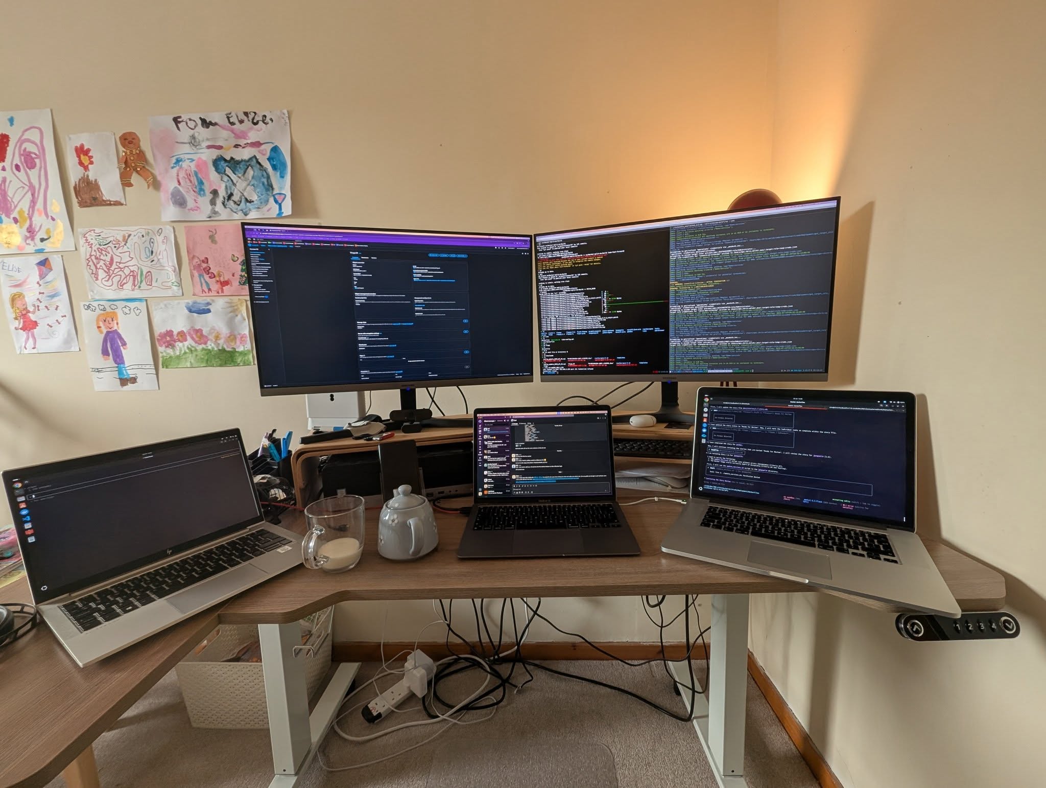 The owner's professional desk setup with multiple monitors, demonstrating technical expertise.
